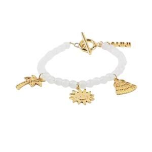 Ganni White beaded bracelet with gold charms